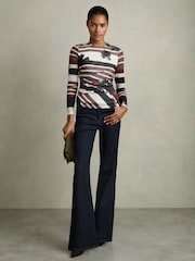 Reiss Burgundy Cara Ruched Abstract Stripe Top - Image 3 of 6
