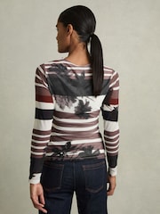 Reiss Burgundy Cara Ruched Abstract Stripe Top - Image 5 of 6