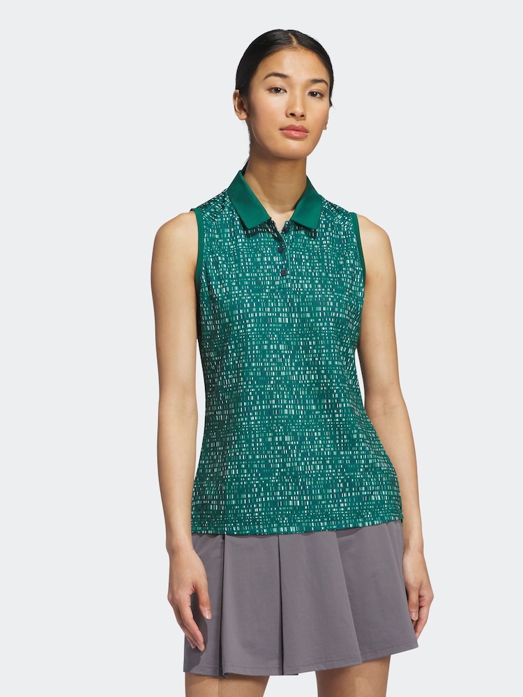 adidas Golf Green Printed Sleeveless Polo Shirt - Image 1 of 10