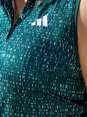 adidas Golf Green Printed Sleeveless Polo Shirt - Image 3 of 10
