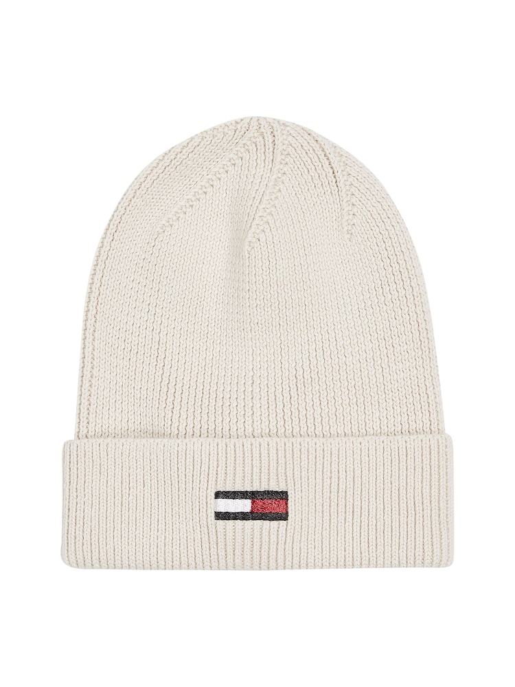 Tommy Hilfiger Cream Elongated Flag Beanie - Image 1 of 2