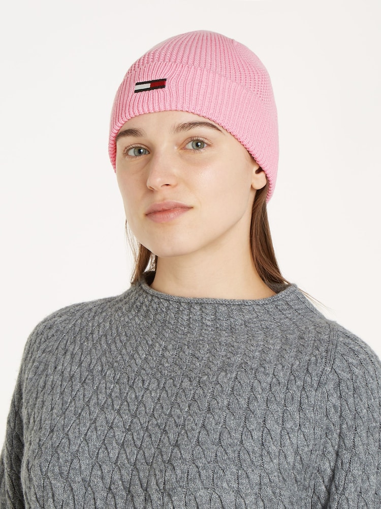 Tommy Hilfiger Pink Elongated Flag Beanie - Image 3 of 3