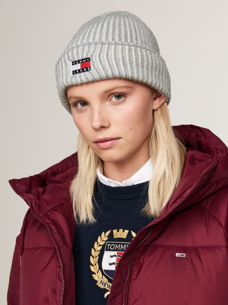 Tommy Hilfiger Grey Tommy Hilfiger White Heritage Beanie - Image 1 of 3