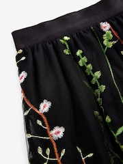 Black Embroidered Mesh Tulle Boho Maxi Skirt - Image 6 of 7