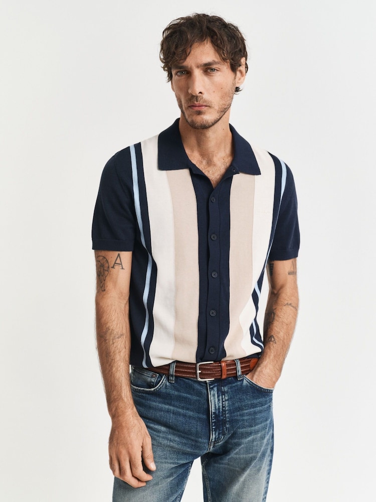 GANT Blue 100% Cotton Colour Block Short Sleeve Polo Shirt - Image 1 of 5 GANT Blue 100% Cotton Colour Block Short Sleeve Polo Shirt - Image 1 of 5