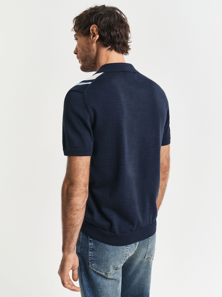 GANT Blue 100% Cotton Colour Block Short Sleeve Polo Shirt - Image 2 of 5 GANT Blue 100% Cotton Colour Block Short Sleeve Polo Shirt - Image 2 of 5