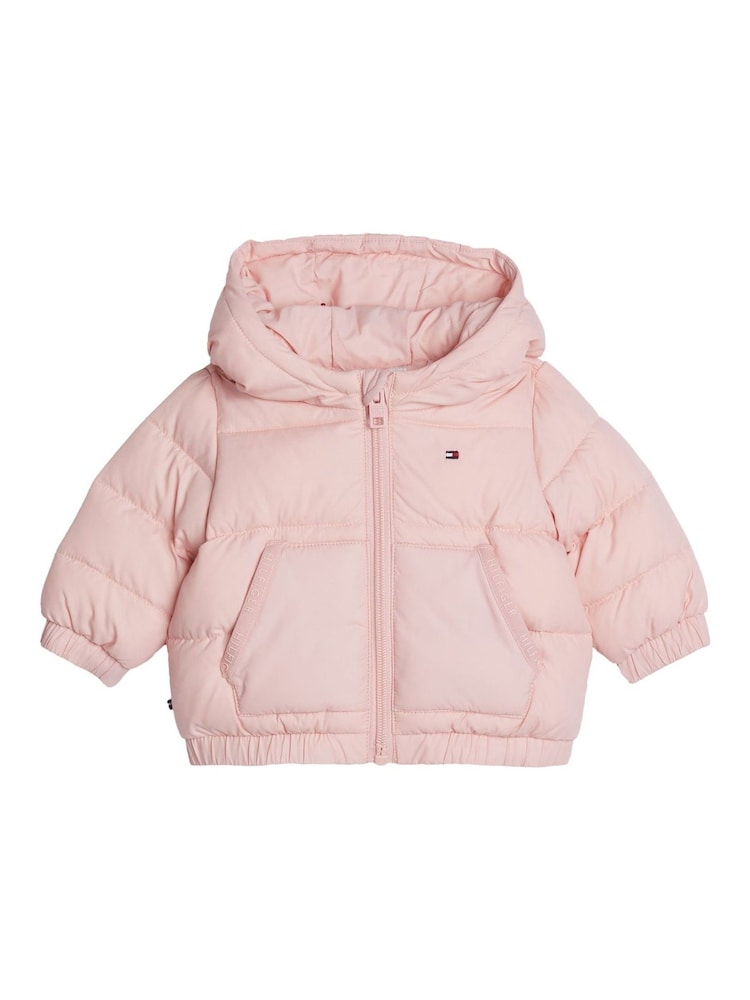 Tommy Hilfiger Pink Solid Puffer Jacket - Image 1 of 3