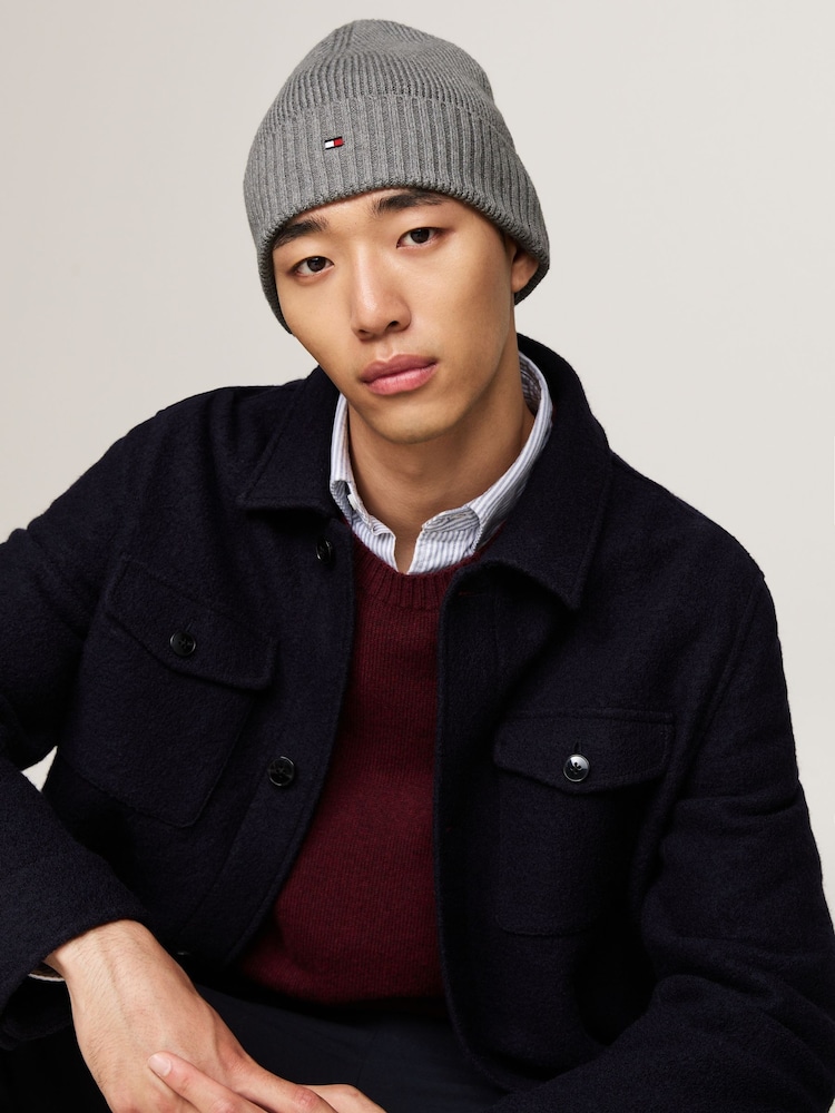 Tommy Hilfiger Grey Cotton Cashmere Beanie - Image 1 of 5