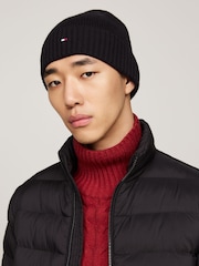 Schwarz - Tommy Hilfiger Strickmütze aus Baumwolle mit Kaschmir-Beanie - Bild 1 von 1