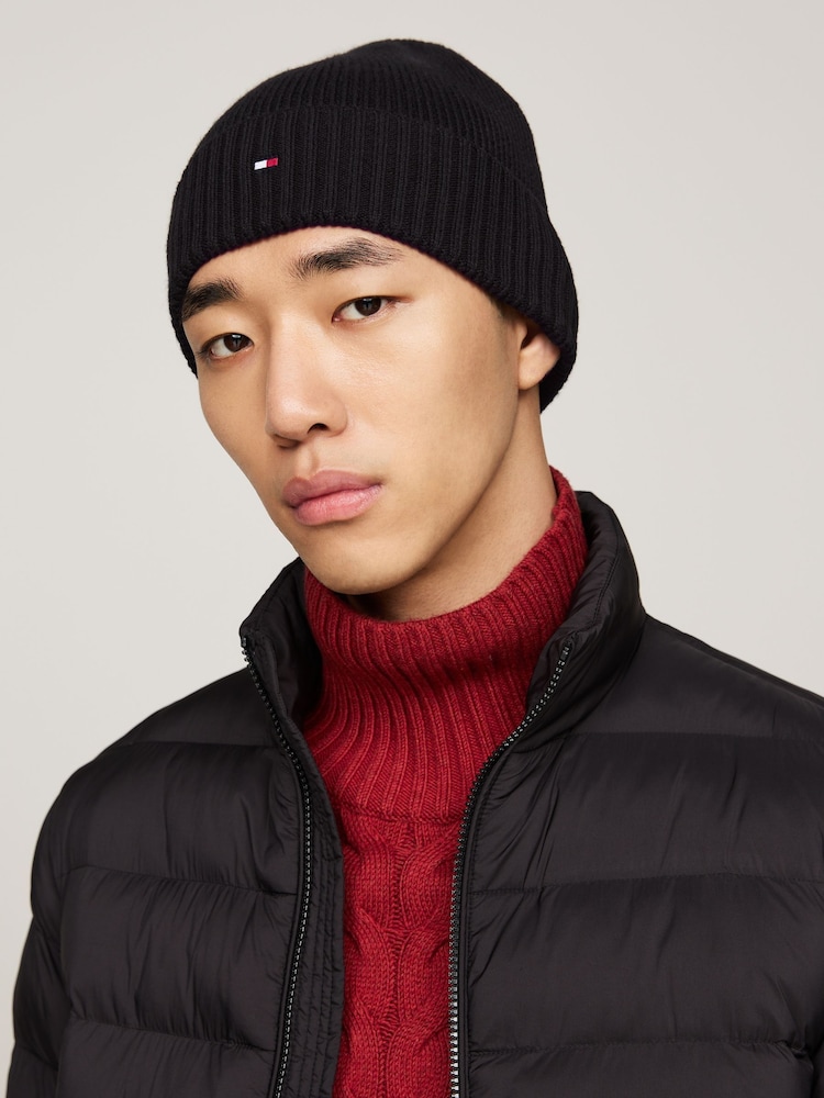Schwarz - Tommy Hilfiger Strickmütze aus Baumwolle mit Kaschmir-Beanie - Bild 1 von 1