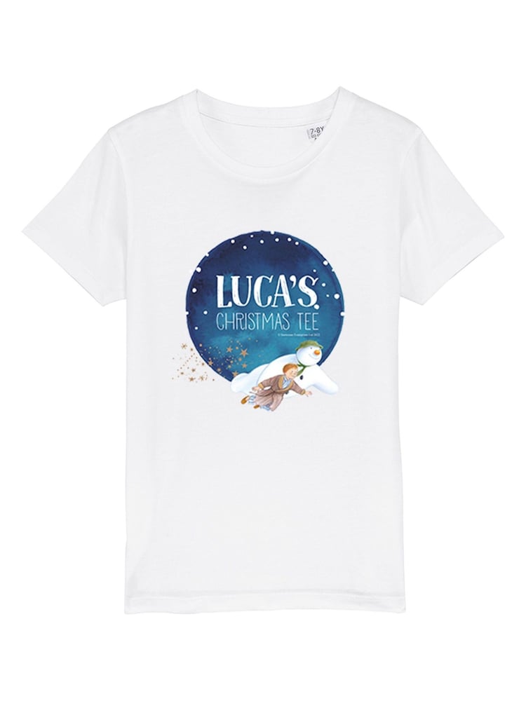 Star Editions Adults Personalised The Snowman Christmas White 100% Cotton T-Shirt - Image 4 of 4