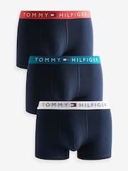 Tommy Hilfiger Blue Chrome Blue Waistband Trunks 3 Pack - Image 1 of 11