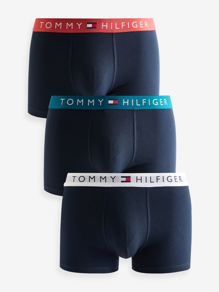 Tommy Hilfiger Blue Chrome Blue Waistband Trunks 3 Pack - Image 1 of 11