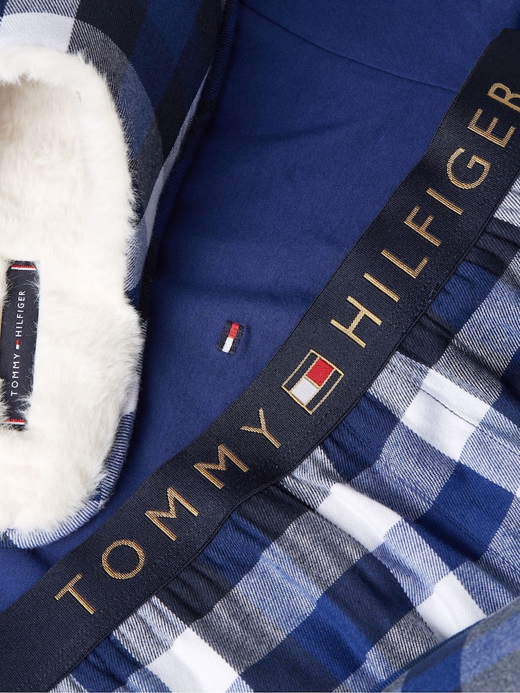 Tommy Hilfiger Blue Long Sleeved Pyjamas And Fluffy Slippers Set - Image 5 of 5