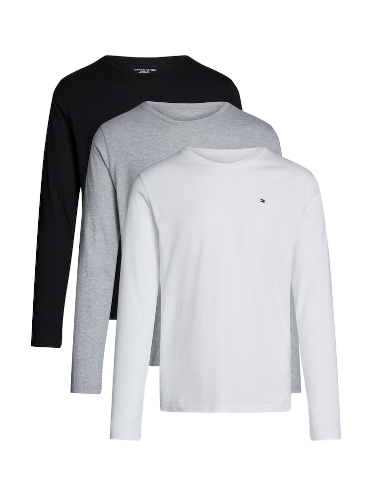 Tommy Hilfiger White Signature Essential Long Sleeve 100% Cotton T-Shirt 3 Pack - Image 1 of 6