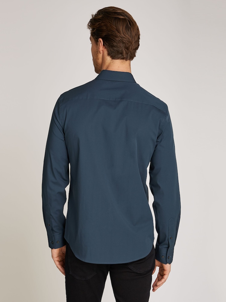 Calvin Klein Blue Slim Fit Poplin Stretch Shirt - Image 2 of 4
