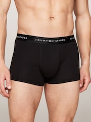 Tommy Hilfiger Black Signature Essential Waistband Trunks 3 Pack - Image 1 of 6