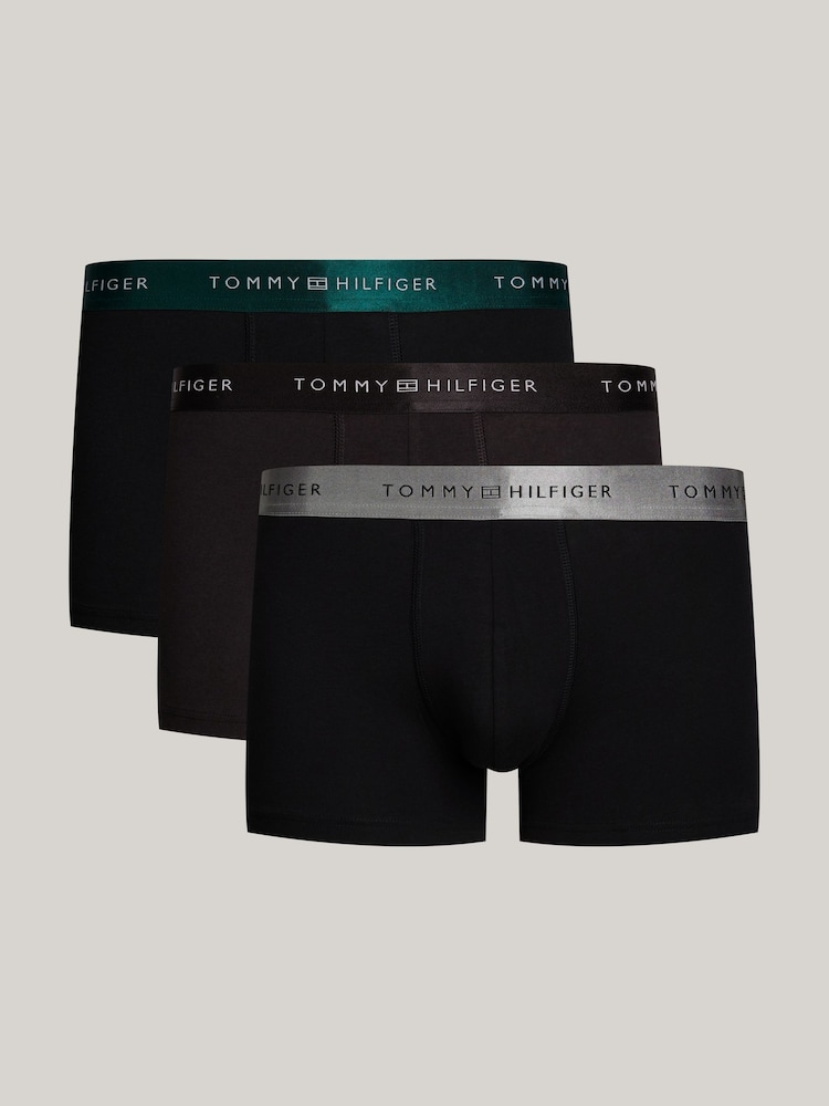 Tommy Hilfiger Black Signature Essential Waistband Trunks 3 Pack - Image 6 of 6