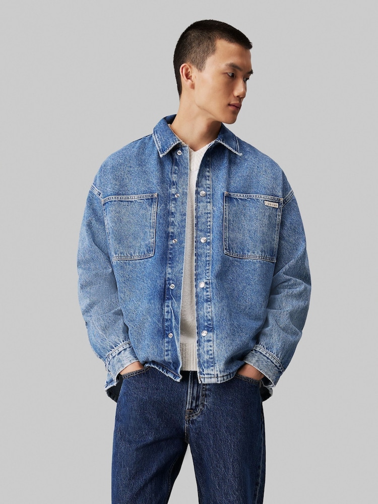 Calvin Klein Blue Oversized Linear Overshirt - Image 1 of 4