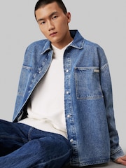 Calvin Klein Blue Oversized Linear Overshirt - Image 4 of 4