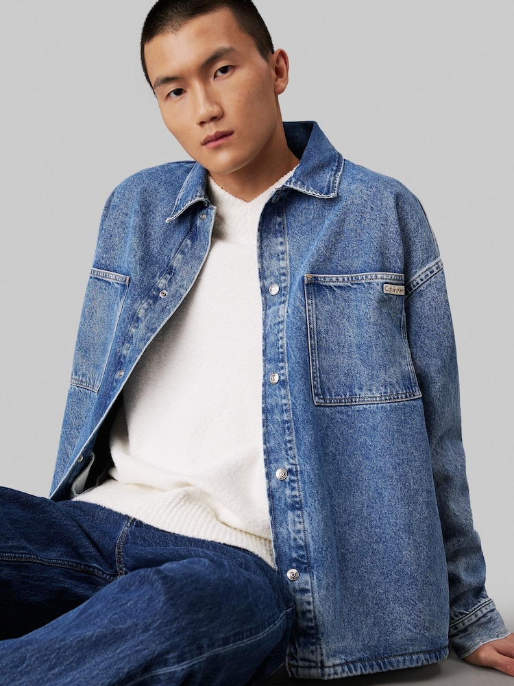 Calvin Klein Blue Oversized Linear Overshirt - Image 4 of 4