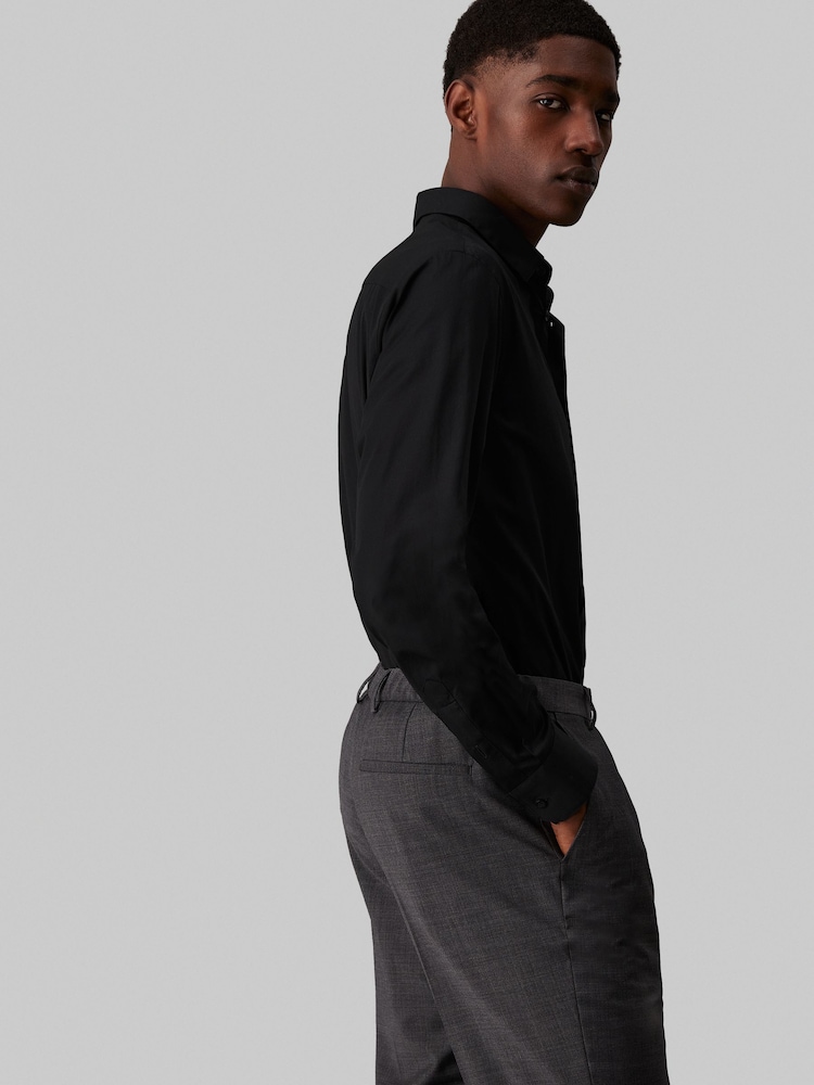 Calvin Klein Black Slim Fit Poplin Stretch Shirt - Image 2 of 5