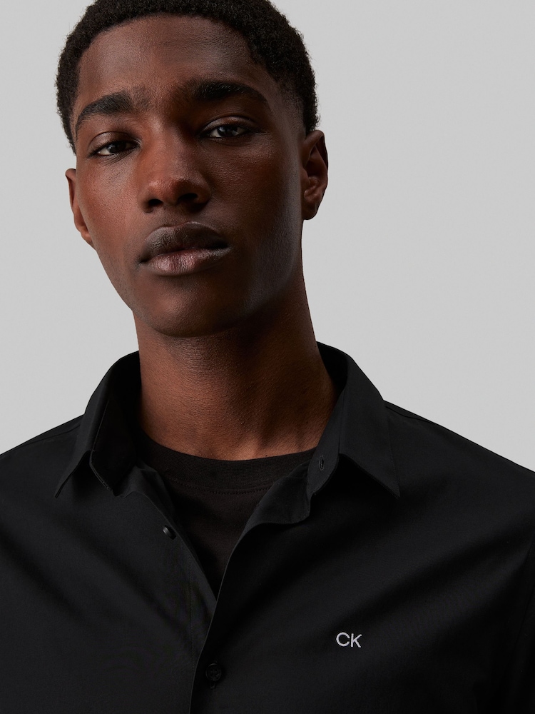 Calvin Klein Black Slim Fit Poplin Stretch Shirt - Image 4 of 5