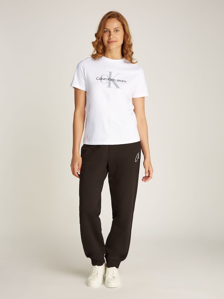 Calvin Klein White 100% Cotton Monologo Jersey Short Sleeved T-Shirt - Image 1 of 6