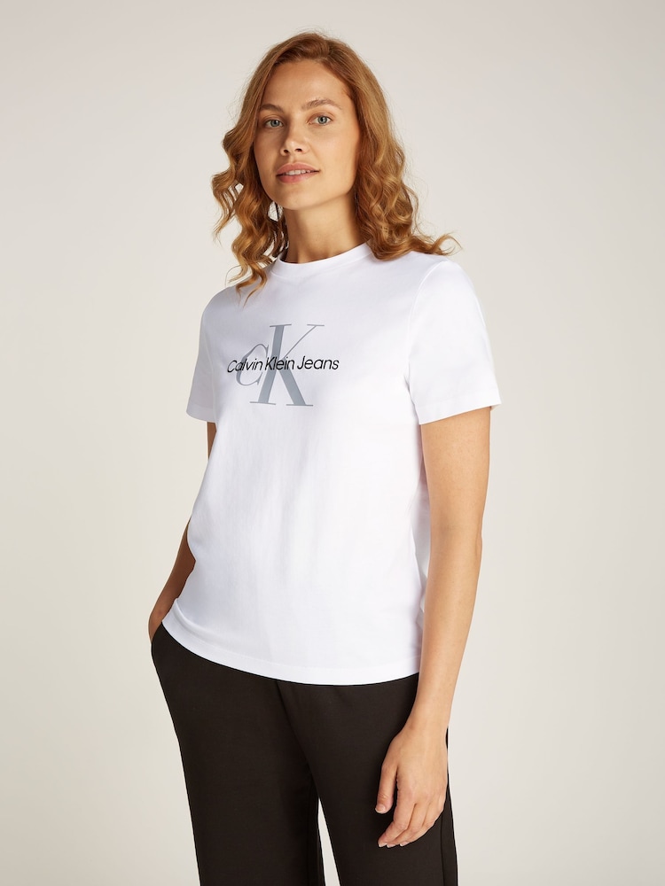 Calvin Klein White 100% Cotton Monologo Jersey Short Sleeved T-Shirt - Image 2 of 6