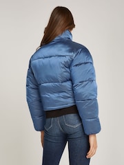 Calvin Klein Blue Shiny Cropped Puffer Jacket - Image 2 of 7