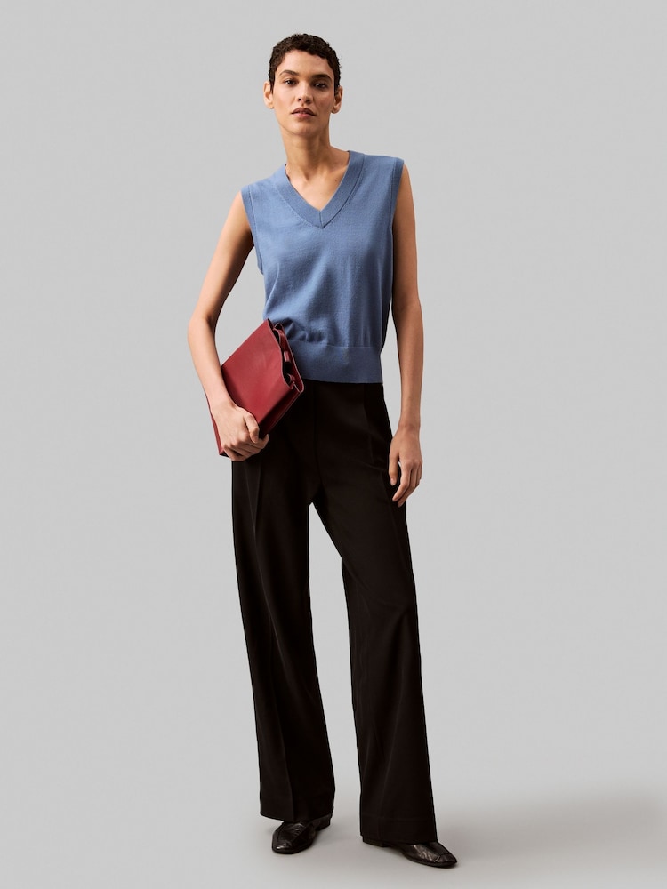 Calvin Klein Black Soft Crepe Pleated Trousers - Image 1 of 5