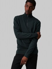 Calvin Klein Blue Merino Quarter Zip Jumper - Image 1 of 4