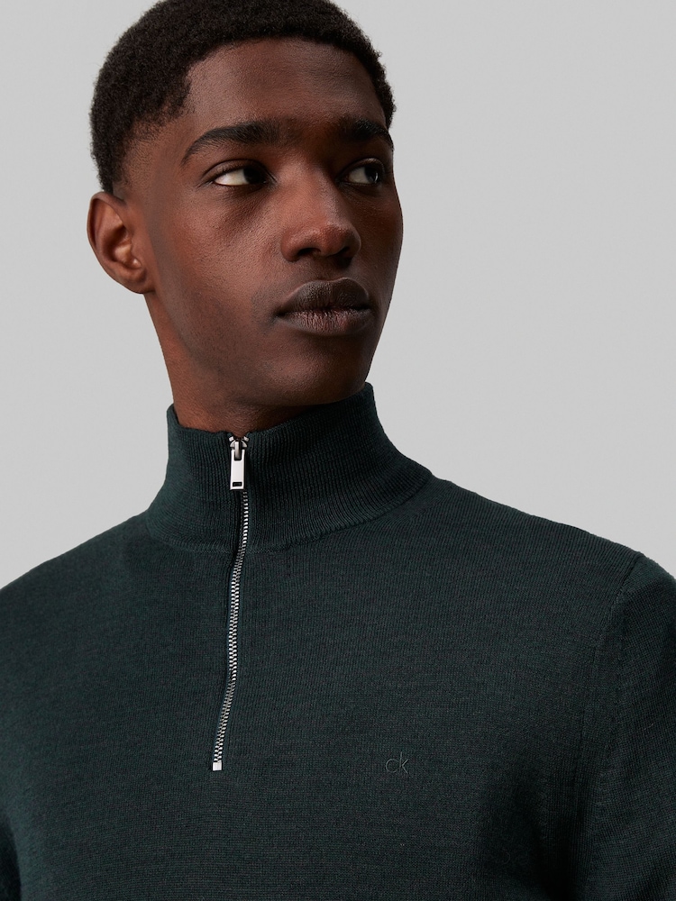 Calvin Klein Blue Merino Quarter Zip Jumper - Image 3 of 4