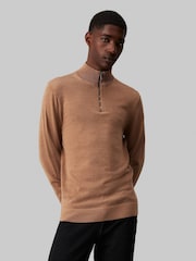 Calvin Klein Brown Merino Quarter Zip Jumper - Image 1 of 5