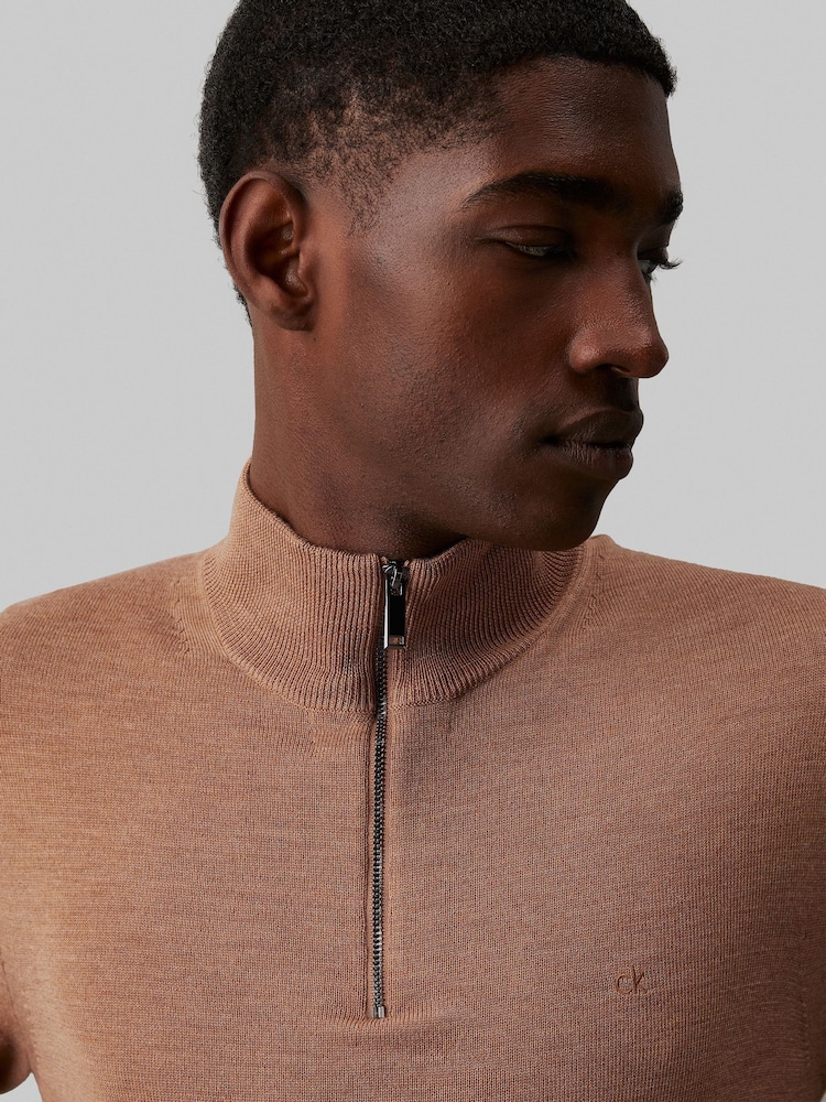 Calvin Klein Brown Merino Quarter Zip Jumper - Image 5 of 5
