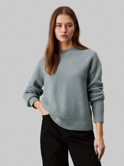 Calvin Klein Grey Boucle Rib Crew Neck Relaxed Jumper - Image 1 of 4