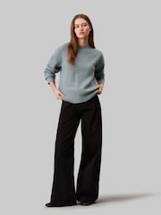 Calvin Klein Grey Boucle Rib Crew Neck Relaxed Jumper - Image 2 of 4