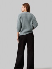 Calvin Klein Grey Boucle Rib Crew Neck Relaxed Jumper - Image 3 of 4