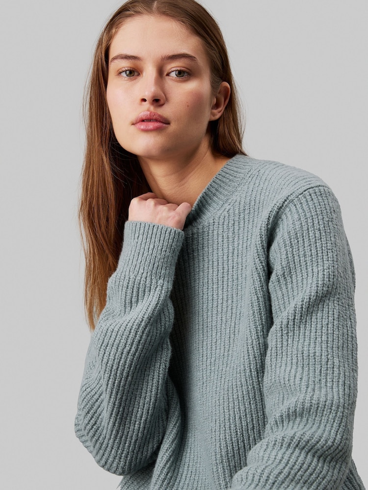 Calvin Klein Grey Boucle Rib Crew Neck Relaxed Jumper - Image 4 of 4