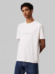 Calvin Klein White 100% Cotton Chenille Monologo T-Shirt - Image 1 of 5