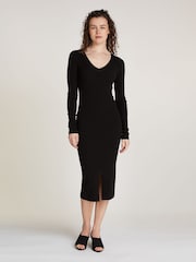 Calvin Klein Black Soft Rib V-Neck Midi Dress - Image 1 of 7