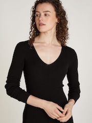 Calvin Klein Black Soft Rib V-Neck Midi Dress - Image 4 of 7