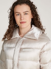 Calvin Klein Grey Padded Satin Drawstring Coat - Image 2 of 5