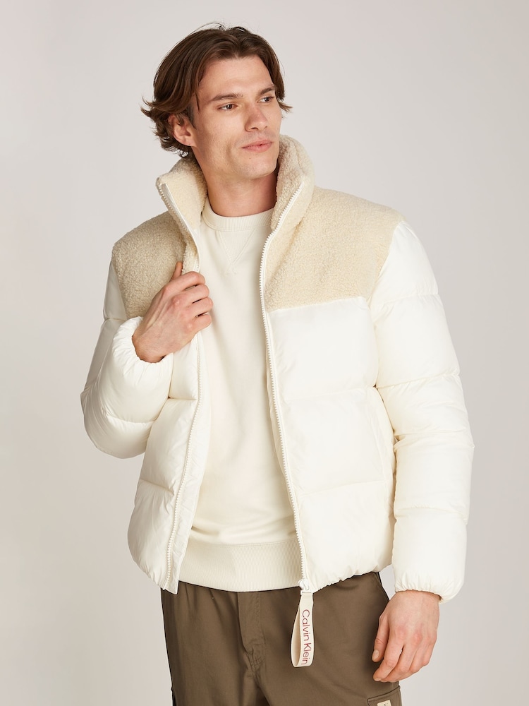 Calvin Klein White Sherpa Puffer Jacket - Image 1 of 6