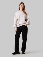 Calvin Klein Grey 100% Organic Cotton Chenille Monologo Crew Neck Sweatshirt - Image 3 of 5