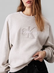 Calvin Klein Grey 100% Organic Cotton Chenille Monologo Crew Neck Sweatshirt - Image 5 of 5