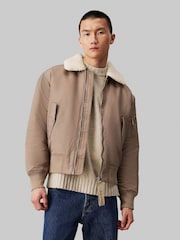 Calvin Klein Natural Sherpa Aviator Jacket - Image 1 of 4