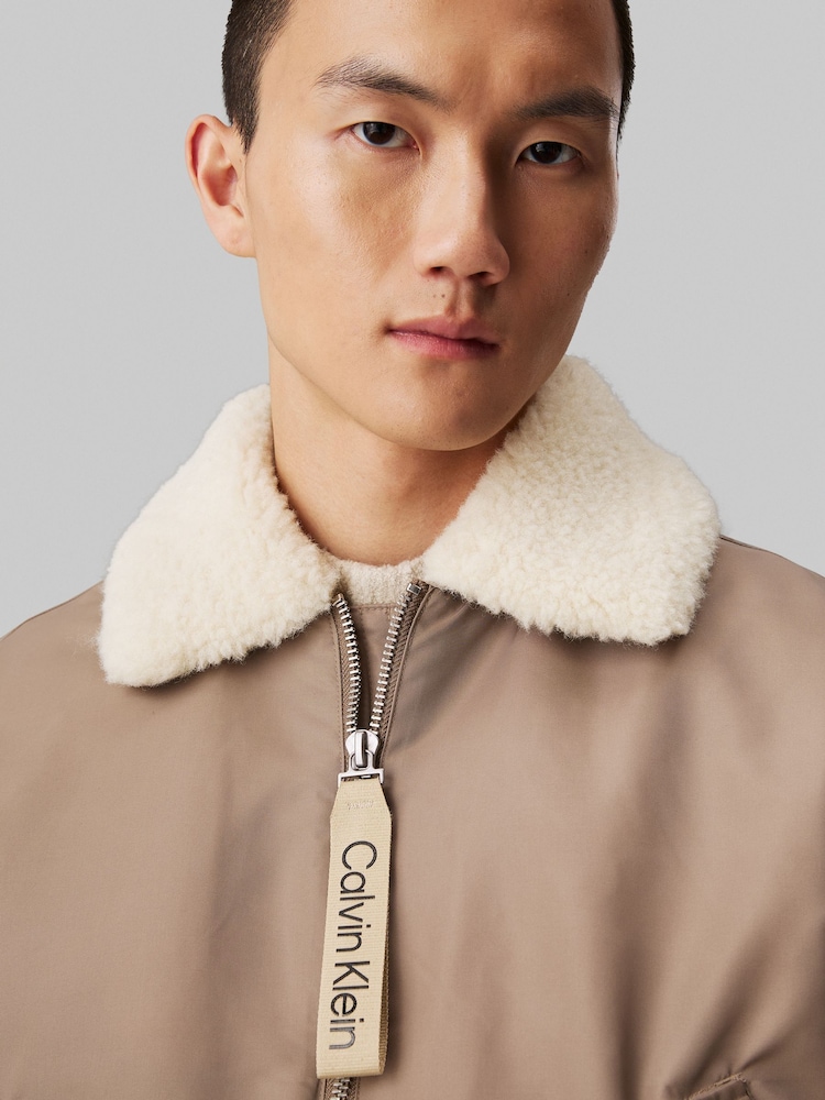 Calvin Klein Natural Sherpa Aviator Jacket - Image 4 of 4
