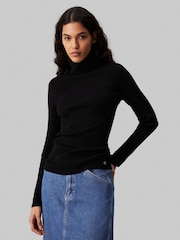 Calvin Klein Black Woven Label Roll Neck Jumper - Image 1 of 4