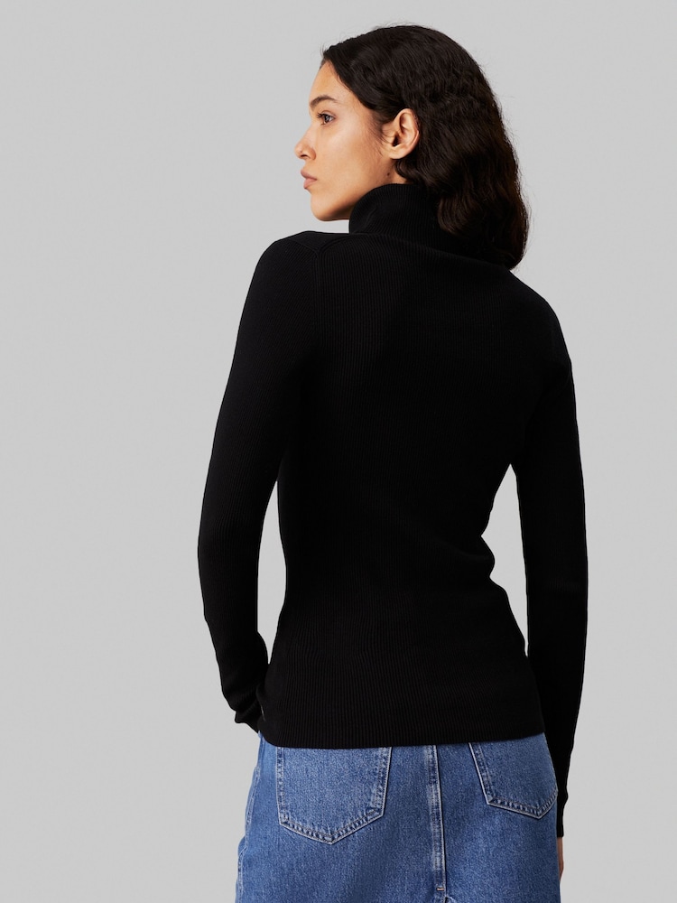Calvin Klein Black Woven Label Roll Neck Jumper - Image 2 of 4